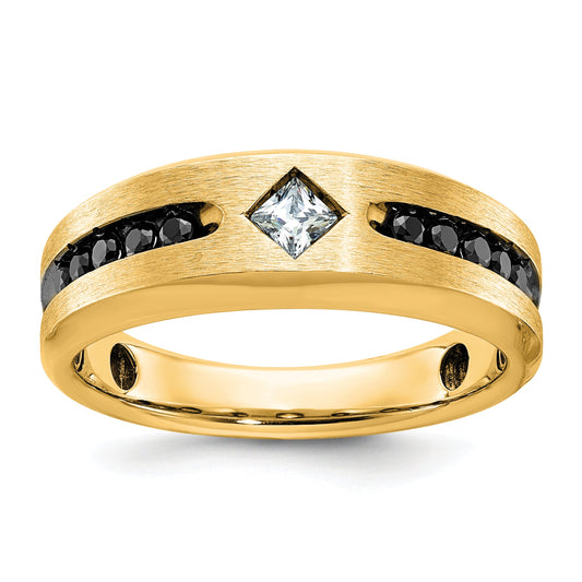 10K Yellow Gold Ibgoodman Men'S Polished Satin And Grooved Square Stone Center Ring Mounting