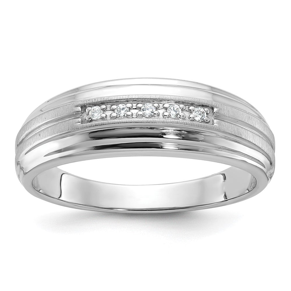 10K White Gold Ibgoodman Men'S Polished Satin And Grooved 5-Stone Ring Mounting