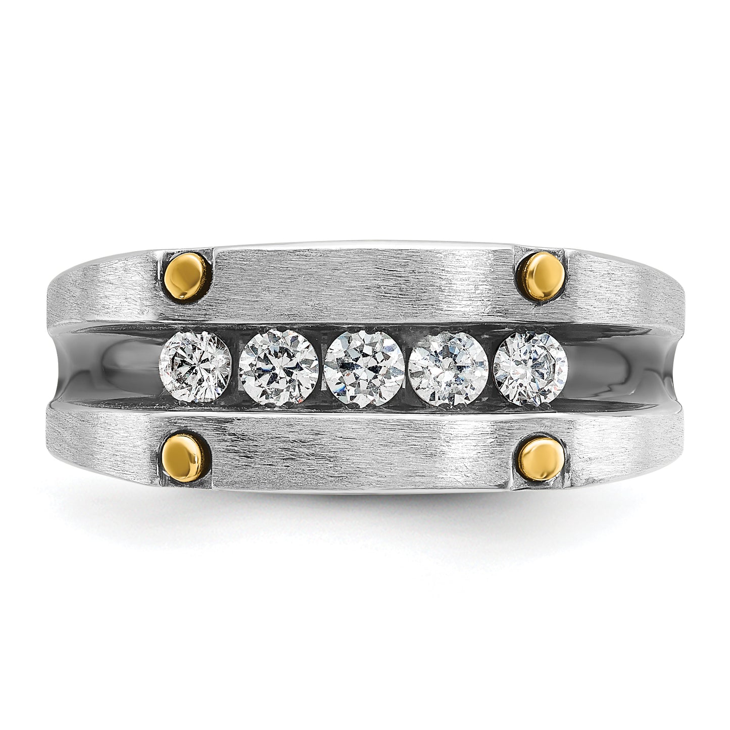 14k Two-tone Two Tone with Black Rhodium 1/2 Ct. Lab Grown Diamond VS/SI+ G+ Five Stone Polished Satin and Grooved Men's Ring