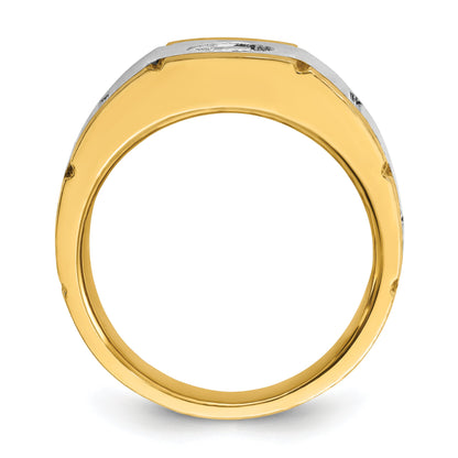 10K Two-Tone Ibgoodman Men'S Polished Satin And Grooved Ring Mounting