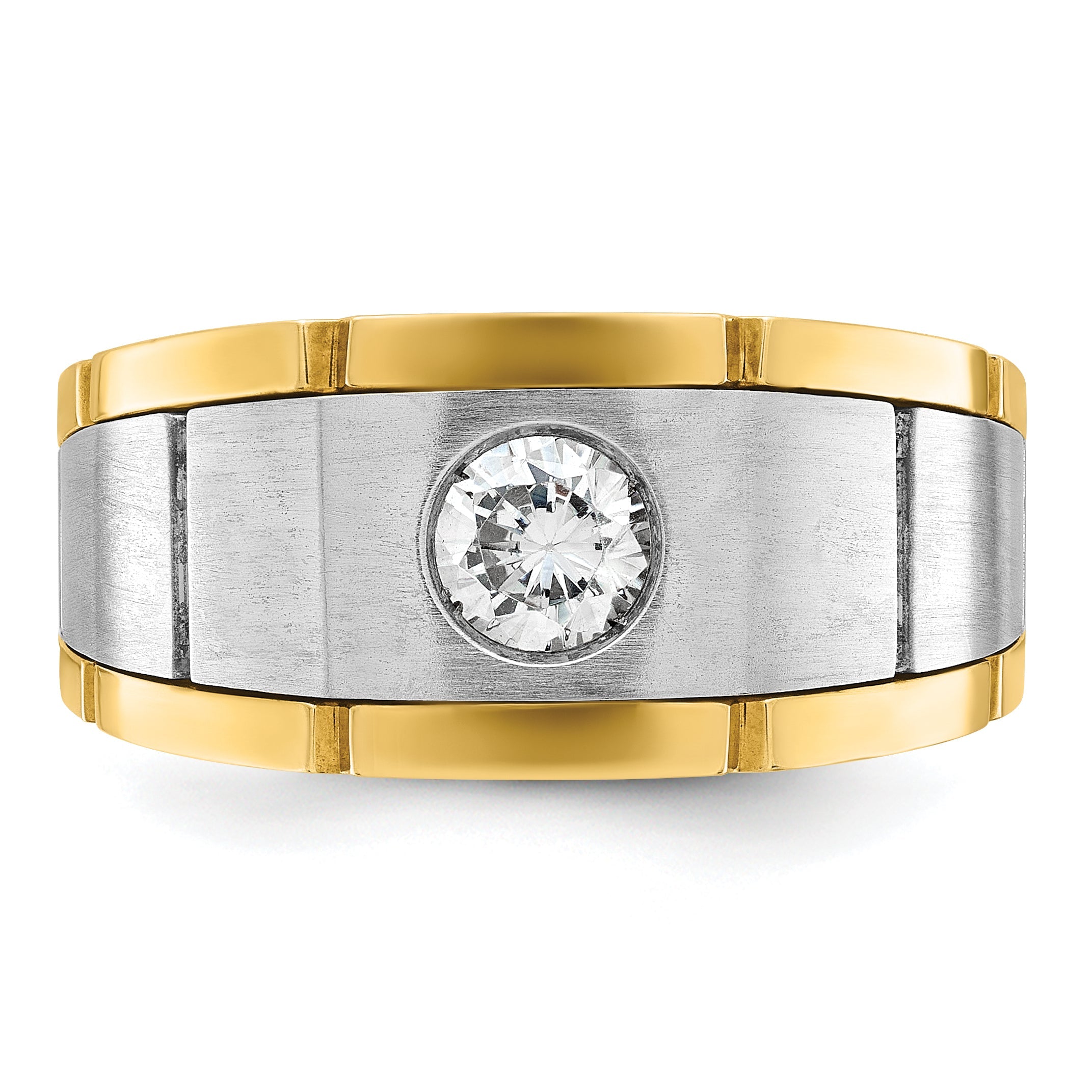 10K Two-Tone Ibgoodman Men'S Polished Satin And Grooved Ring Mounting