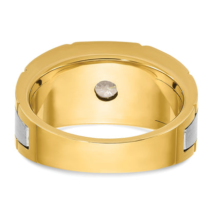 10K Two-Tone Ibgoodman Men'S Polished Satin And Grooved Ring Mounting
