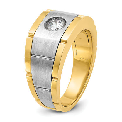 10K Two-Tone Ibgoodman Men'S Polished Satin And Grooved Ring Mounting