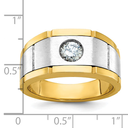 10K Two-Tone Ibgoodman Men'S Polished Satin And Grooved Ring Mounting