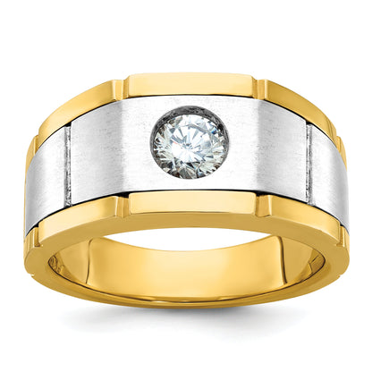 10K Two-Tone Ibgoodman Men'S Polished Satin And Grooved Ring Mounting