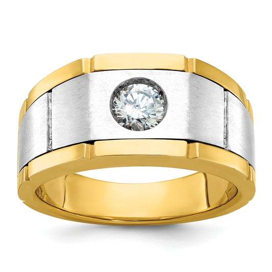 10K Two-Tone Ibgoodman Men'S Polished Satin And Grooved Ring Mounting