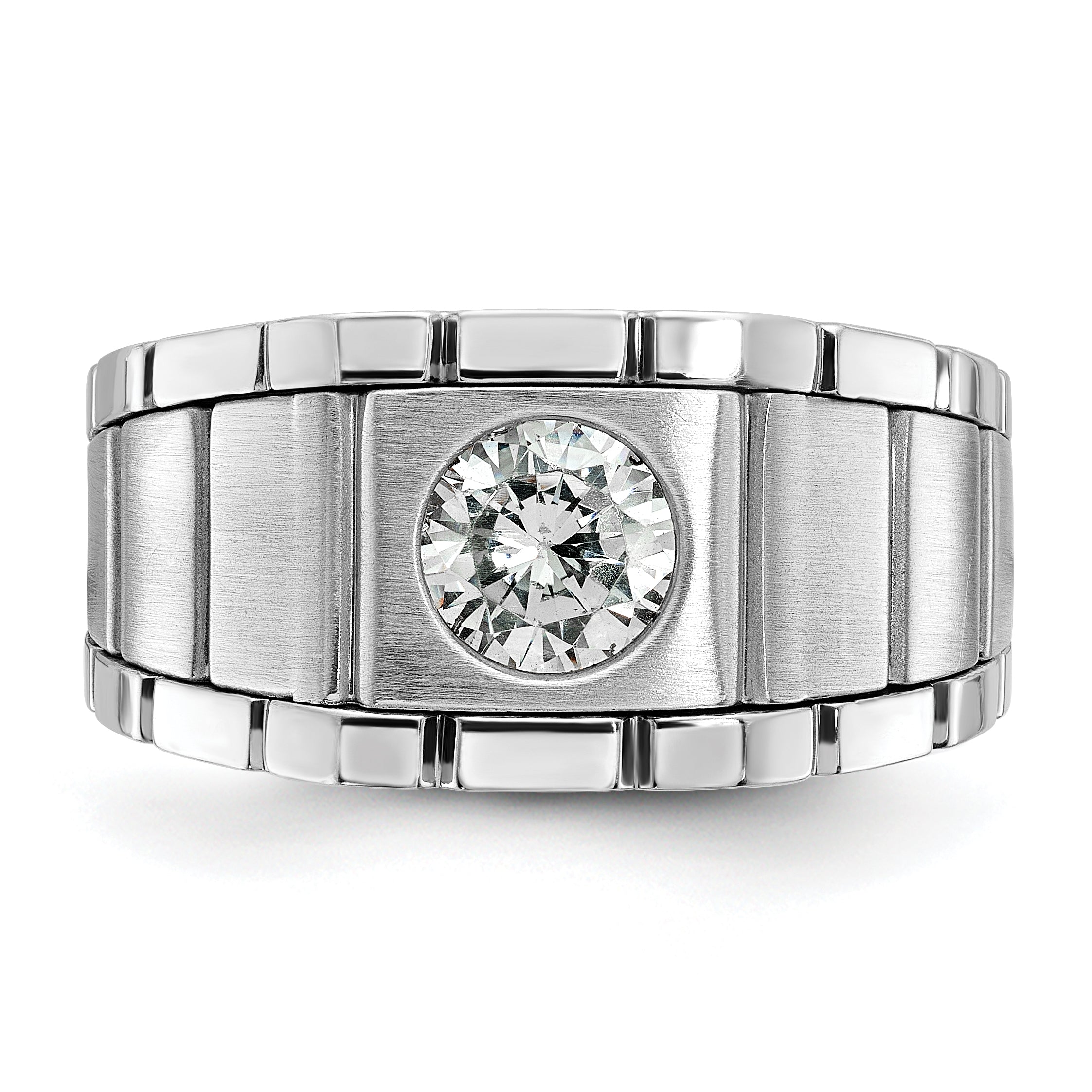 14K White Gold True Origin Ibgoodman 1 Carat Lab Grown Diamond Vs/Si+ G+ Complete Polished And Satin Men'S Ring