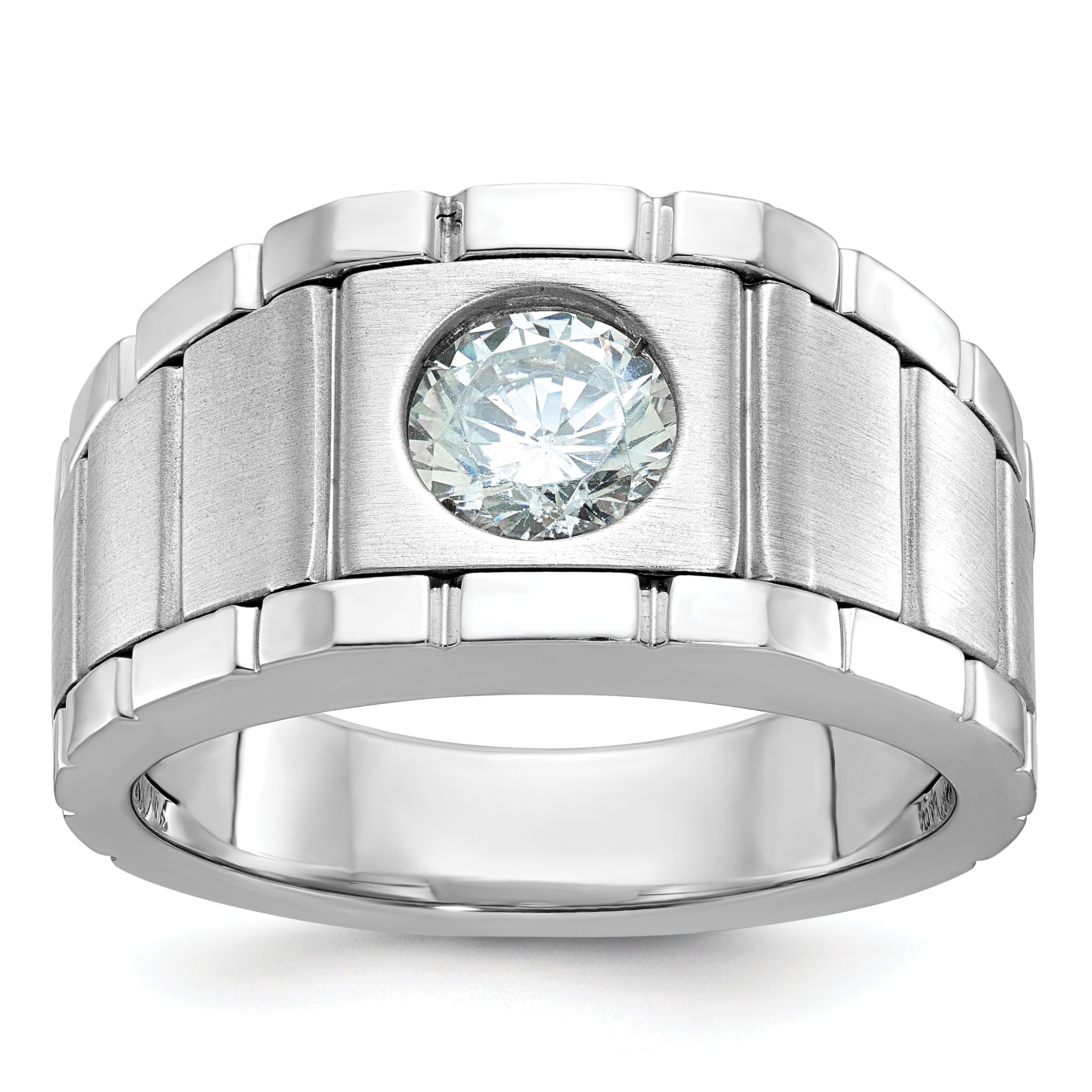 14K White Gold True Origin Ibgoodman 1 Carat Lab Grown Diamond Vs/Si+ G+ Complete Polished And Satin Men'S Ring