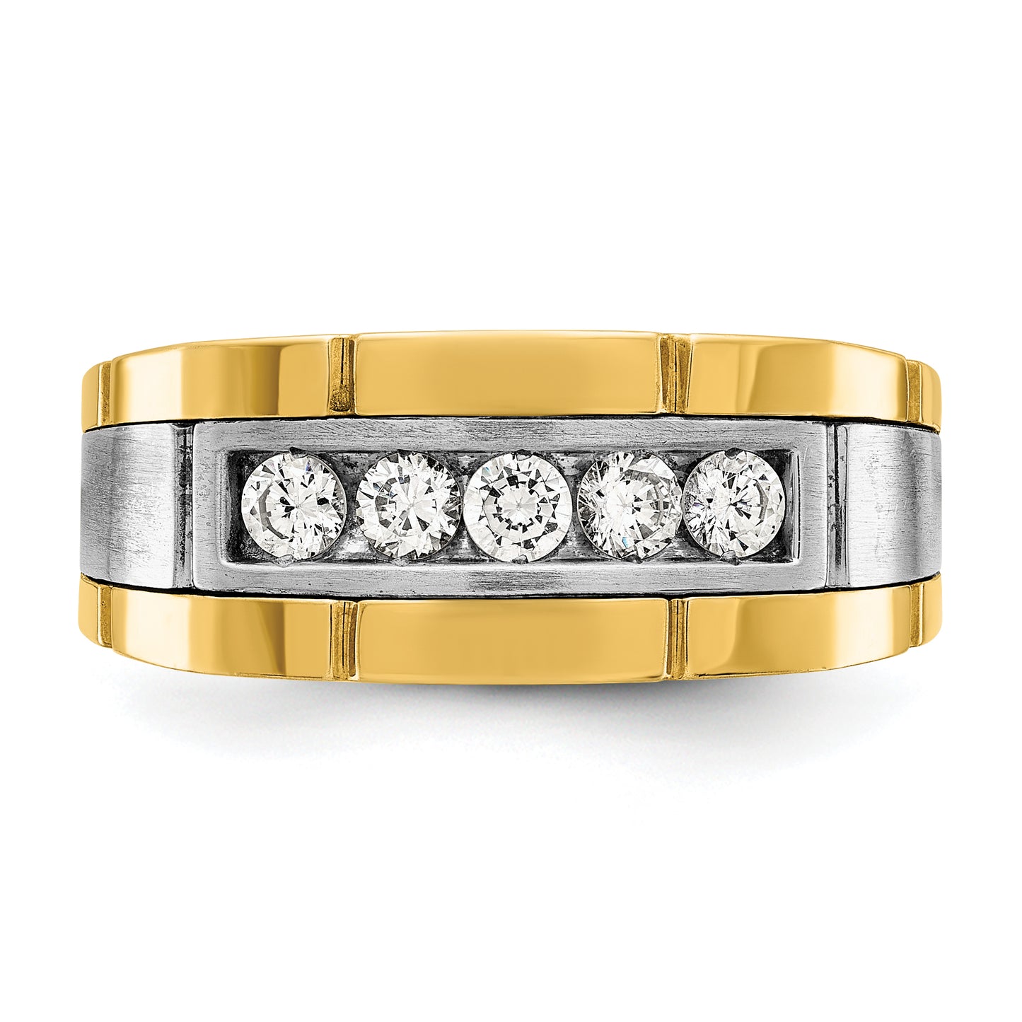 14k Two-tone Two Tone 1/2 Ct. Lab Grown Diamond VS/SI+ G+ Five Stone Polished and Satin Men's Ring