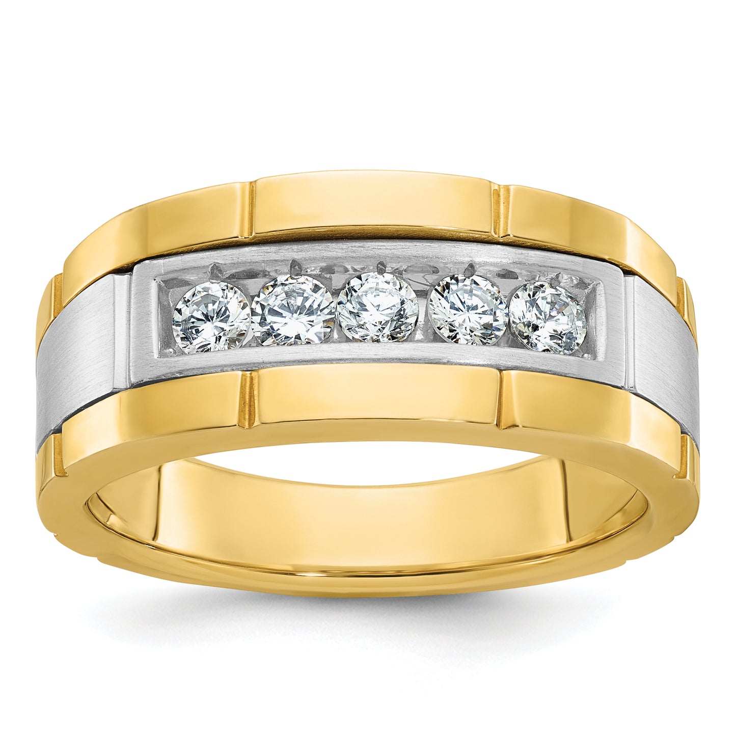 14k Two-tone Two Tone 1/2 Ct. Lab Grown Diamond VS/SI+ G+ Five Stone Polished and Satin Men's Ring