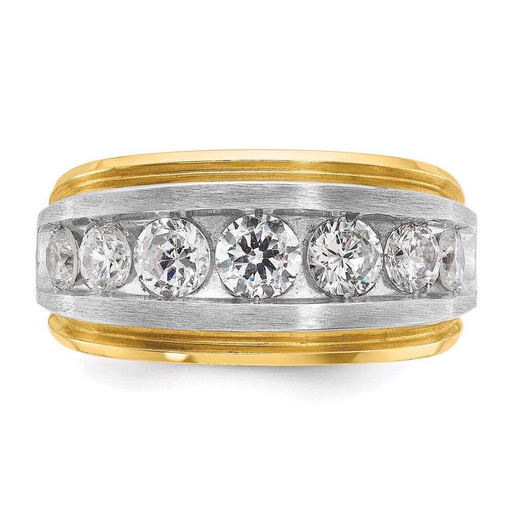 14k Yellow & Rhodium  with White 2 Ct. Lab Grown Diamond VS/SI+ G+ Complete Satin Men's Ring