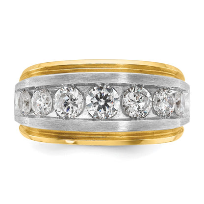14k Yellow & Rhodium  with White 2 Ct. Lab Grown Diamond VS/SI+ G+ Complete Satin Men's Ring