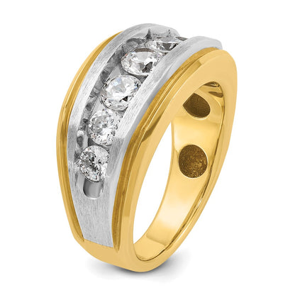 14k Yellow & Rhodium  with White 2 Ct. Lab Grown Diamond VS/SI+ G+ Complete Satin Men's Ring