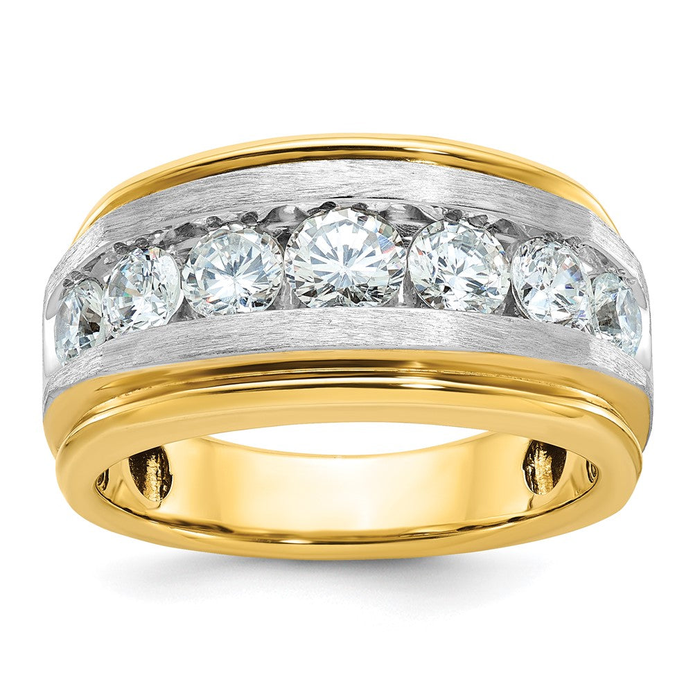 14k Yellow & Rhodium  with White 2 Ct. Lab Grown Diamond VS/SI+ G+ Complete Satin Men's Ring