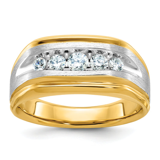 14k Two-tone Two Tone 1/2 Ct. Lab Grown Diamond VS/SI+ G+ Five Stone Polished and Satin Men's Ring