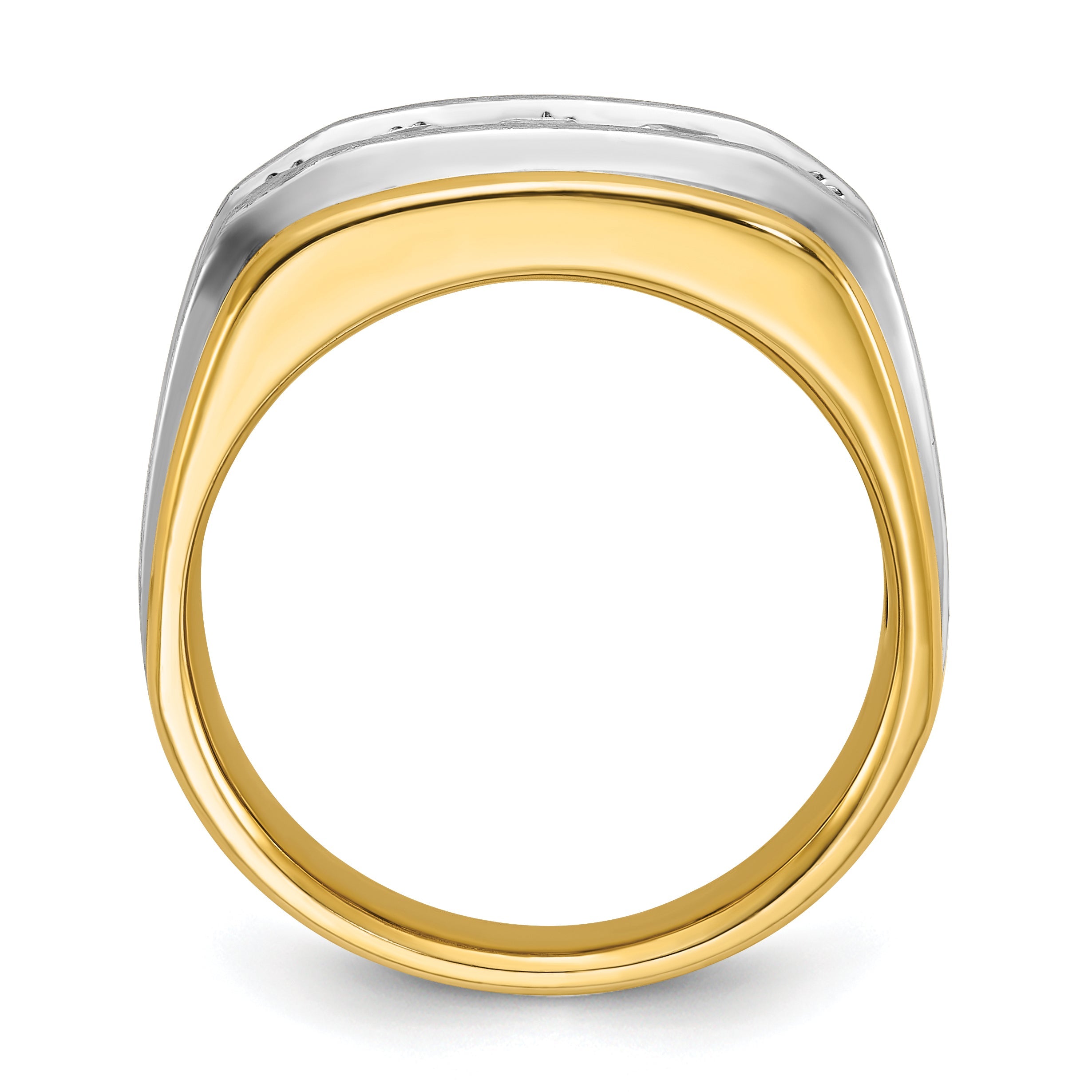 10K Two-Tone Ibgoodman Men'S Polished Satin And Grooved 5-Stone Ring Mounting