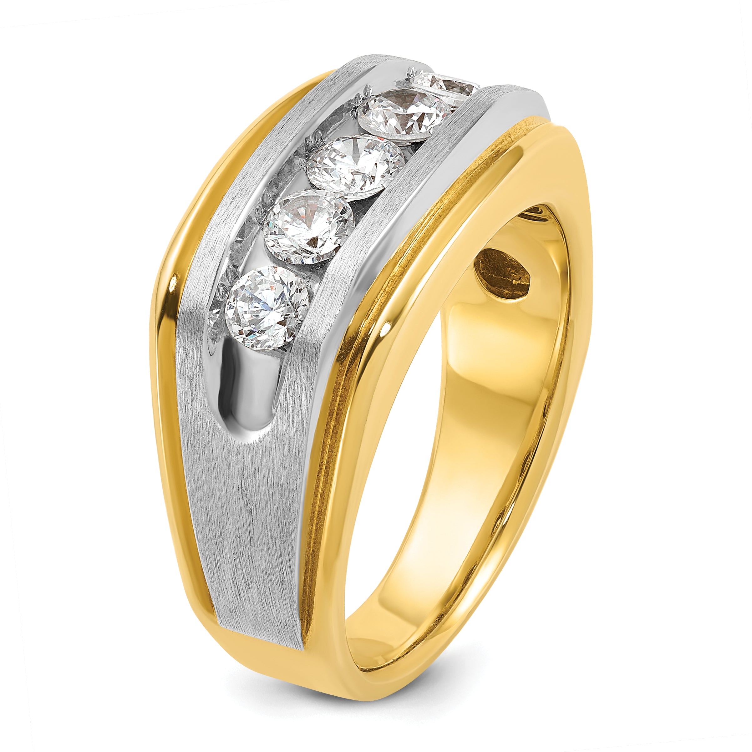 10K Two-Tone Ibgoodman Men'S Polished Satin And Grooved 5-Stone Ring Mounting