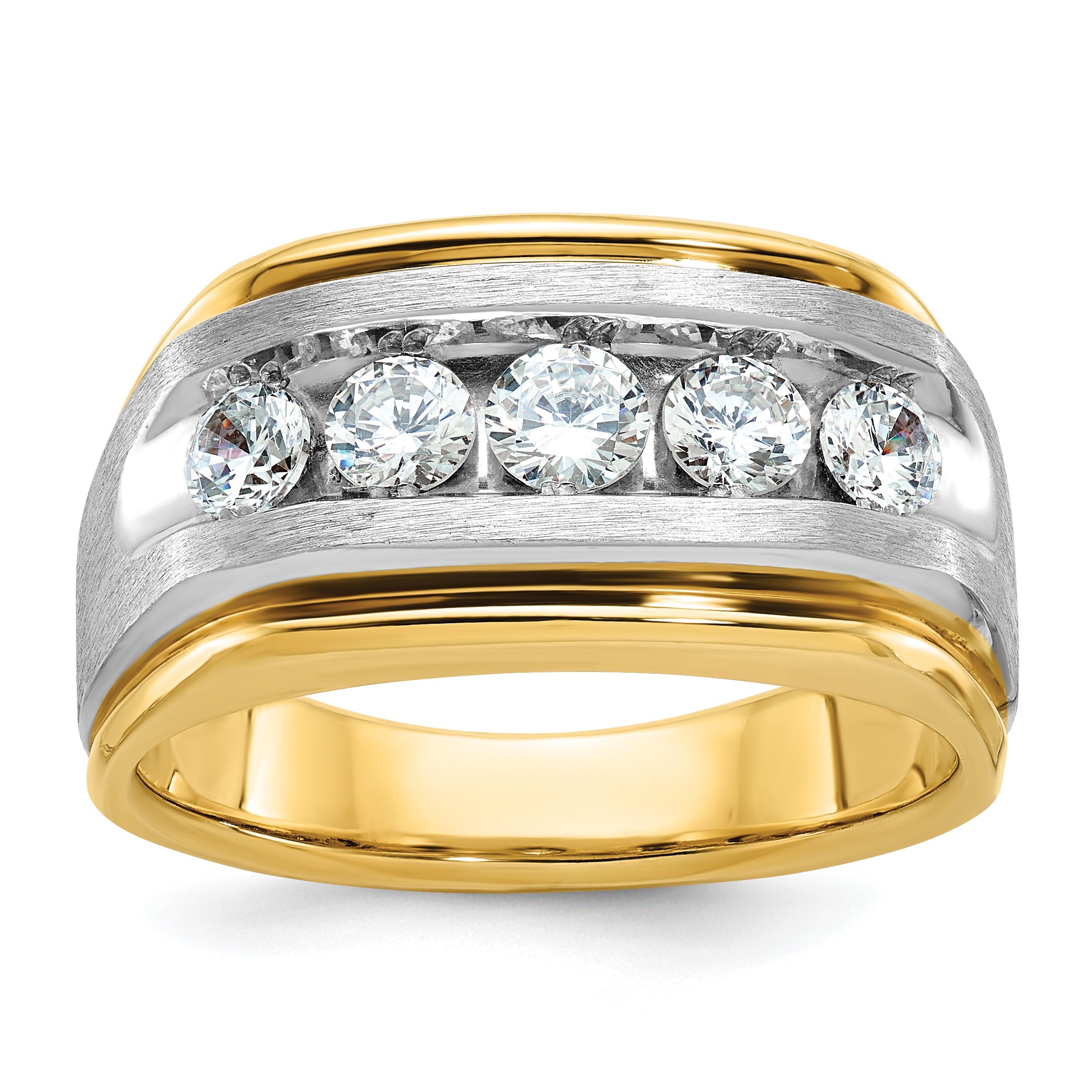 10K Two-Tone Ibgoodman Men'S Polished Satin And Grooved 5-Stone Ring Mounting