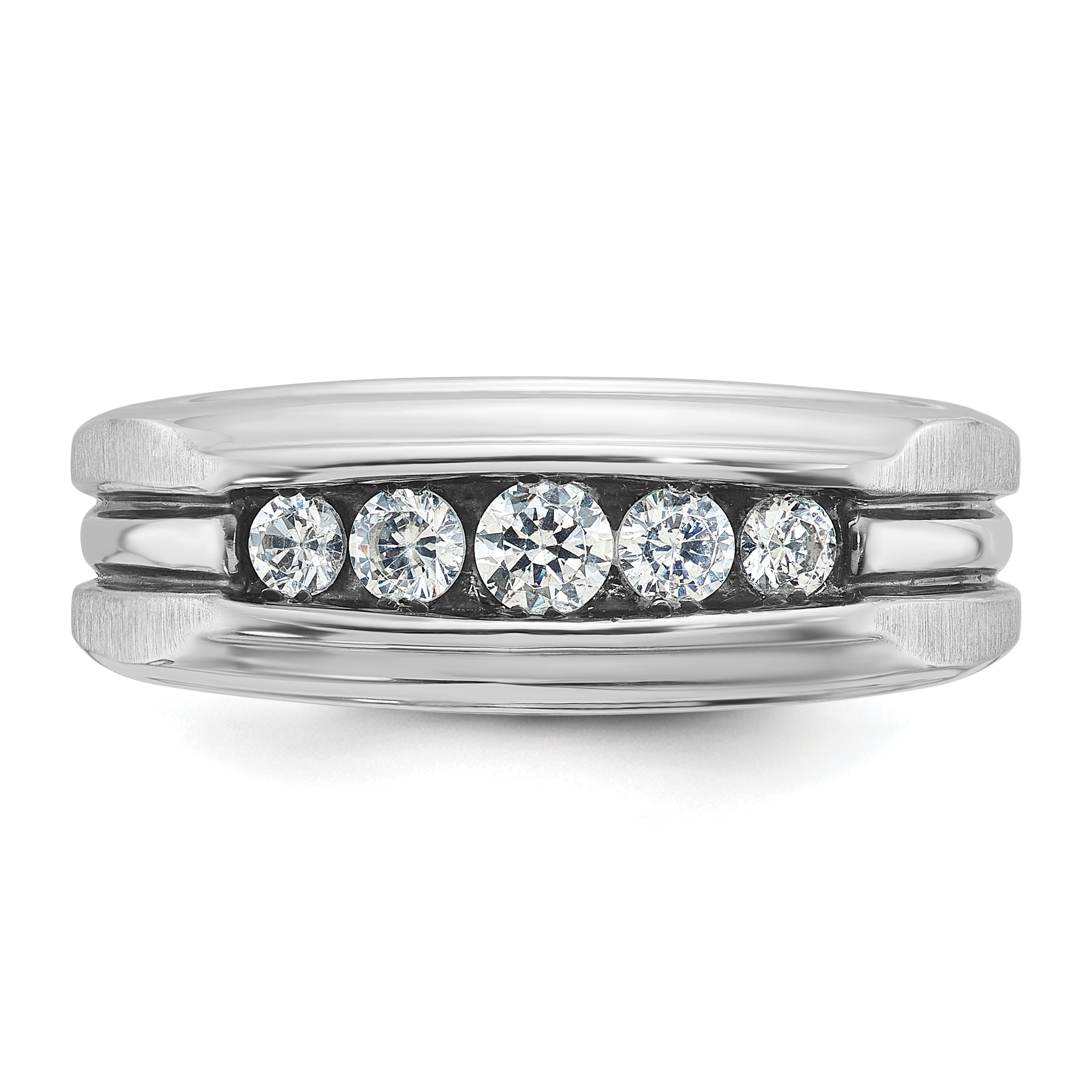 10K White Gold Ibgoodman Men'S Polished Satin And Grooved 5-Stone Ring Mounting