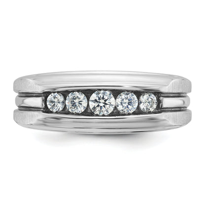 10K White Gold Ibgoodman Men'S Polished Satin And Grooved 5-Stone Ring Mounting
