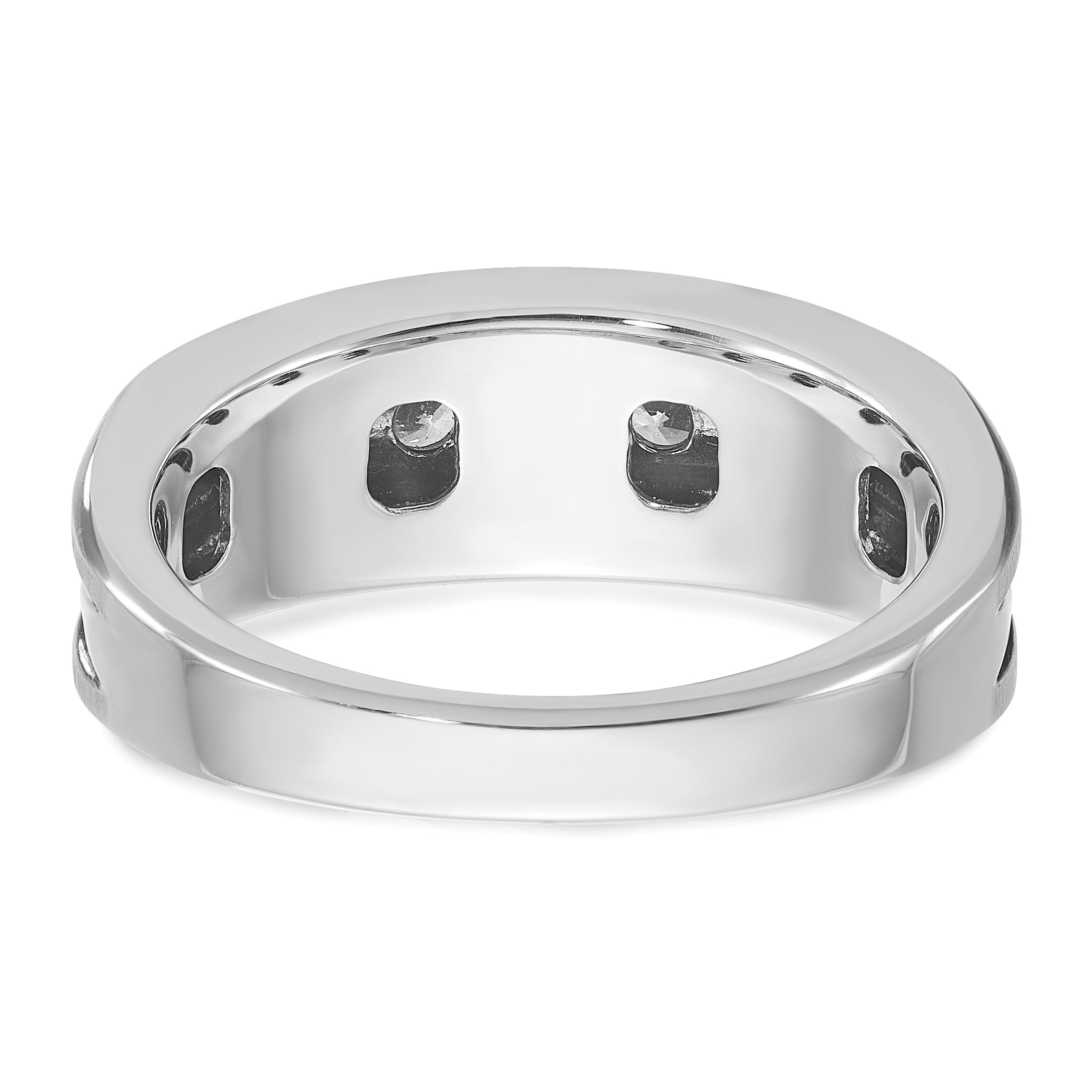 10K White Gold Ibgoodman Men'S Polished Satin And Grooved 5-Stone Ring Mounting