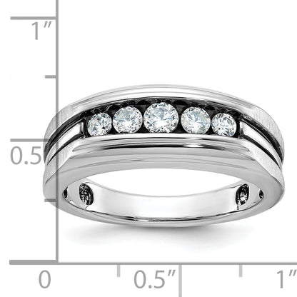 10K White Gold Ibgoodman Men'S Polished Satin And Grooved 5-Stone Ring Mounting