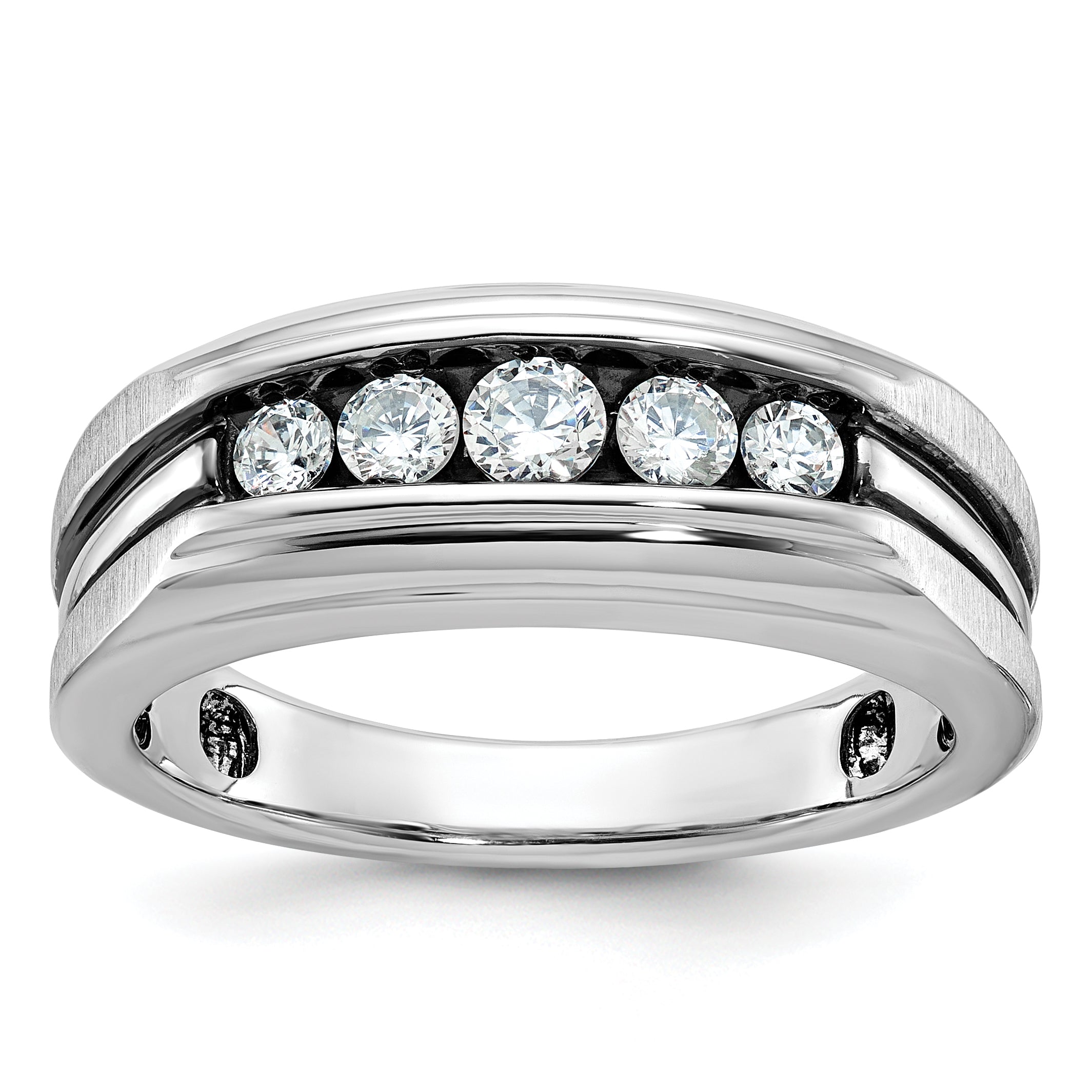 10K White Gold Ibgoodman Men'S Polished Satin And Grooved 5-Stone Ring Mounting