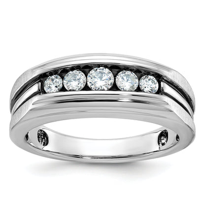 10K White Gold Ibgoodman Men'S Polished Satin And Grooved 5-Stone Ring Mounting