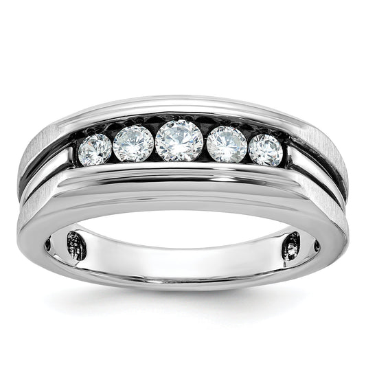 10K White Gold Ibgoodman Men'S Polished Satin And Grooved 5-Stone Ring Mounting