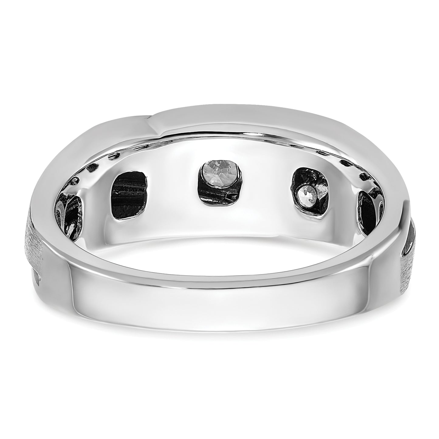 14k White Gold with Black Rhodium 1/2 Ct. Lab Grown Diamond VS/SI+ G+ Polished Satin and Grooved Men's Ring