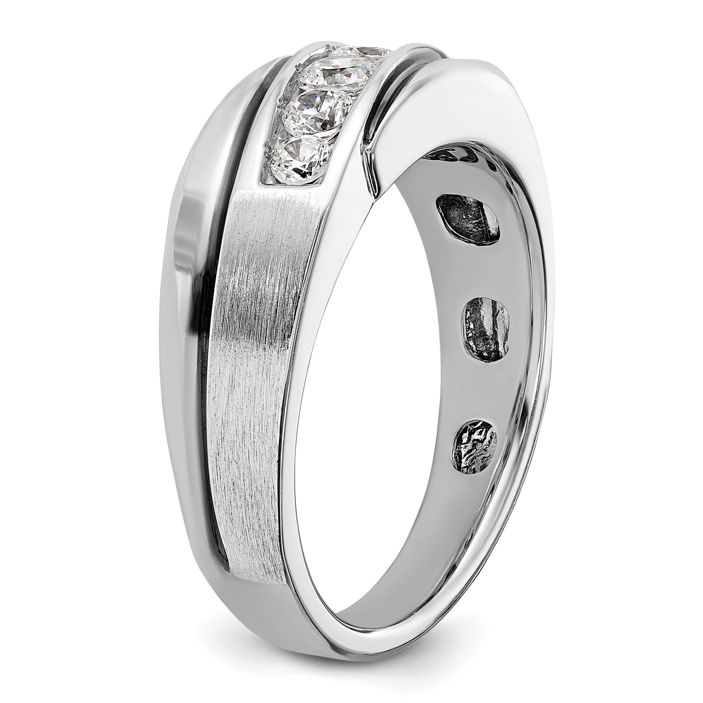 14k White Gold with Black Rhodium 1/2 Ct. Lab Grown Diamond VS/SI+ G+ Polished Satin and Grooved Men's Ring