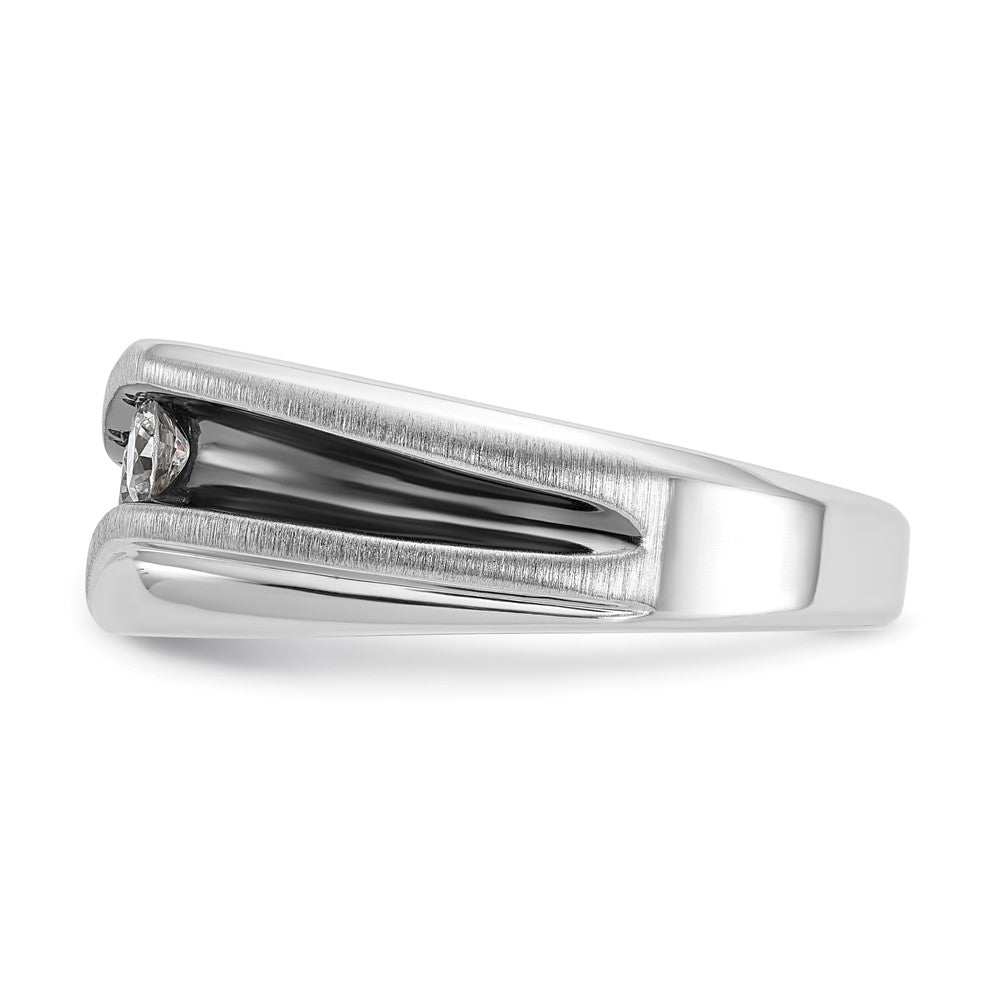 14k White Gold with Black Rhodium 1/2 Ct. Lab Grown Diamond VS/SI+ G+ Complete Polished Satin and Grooved Men's Ring