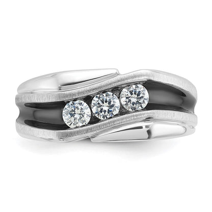 14k White Gold with Black Rhodium 1/2 Ct. Lab Grown Diamond VS/SI+ G+ Complete Polished Satin and Grooved Men's Ring