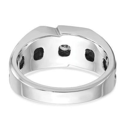 14k White Gold with Black Rhodium 1/2 Ct. Lab Grown Diamond VS/SI+ G+ Complete Polished Satin and Grooved Men's Ring