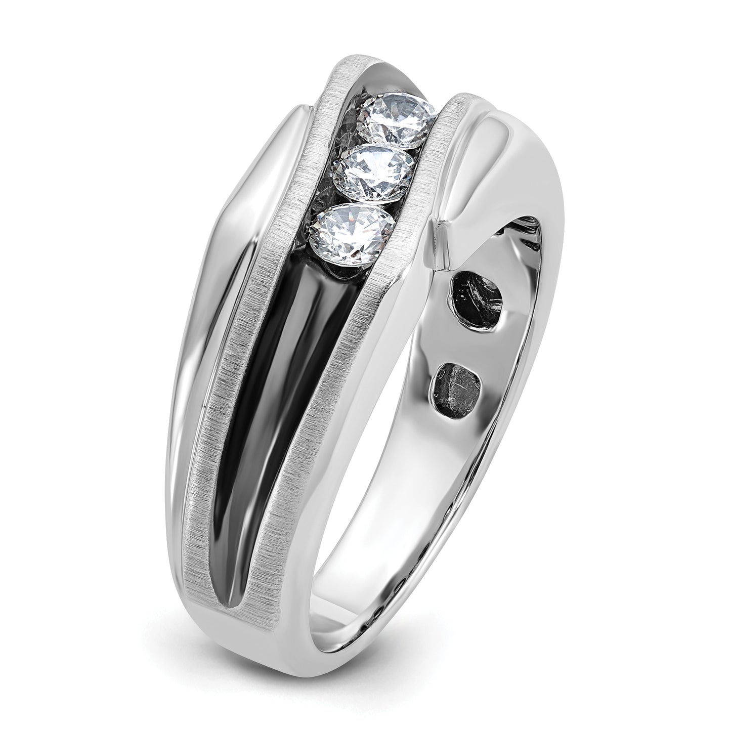 14k White Gold with Black Rhodium 1/2 Ct. Lab Grown Diamond VS/SI+ G+ Polished Satin and Grooved Men's Ring