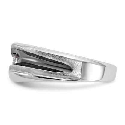 14k White Gold with Black Rhodium 1/5 Ct. Lab Grown Diamond VS/SI+ G+ Complete Polished Satin and Grooved Men's Ring