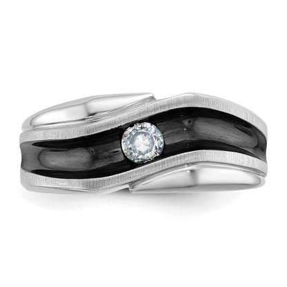 14k White Gold with Black Rhodium 1/5 Ct. Lab Grown Diamond VS/SI+ G+ Complete Polished Satin and Grooved Men's Ring