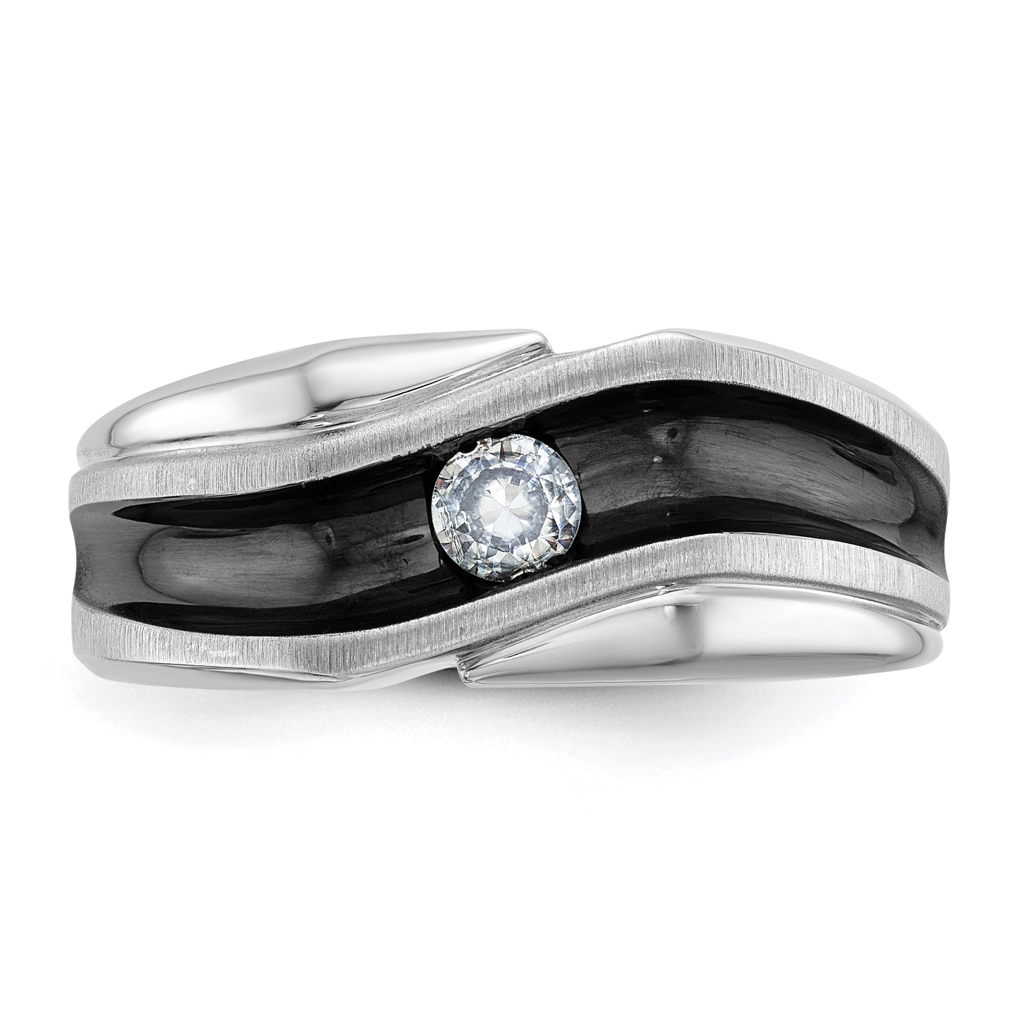 14k White Gold with Black Rhodium 1/5 Ct. Lab Grown Diamond VS/SI+ G+ Polished Satin and Grooved Men's Ring