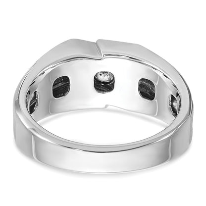 14k White Gold with Black Rhodium 1/5 Ct. Lab Grown Diamond VS/SI+ G+ Complete Polished Satin and Grooved Men's Ring