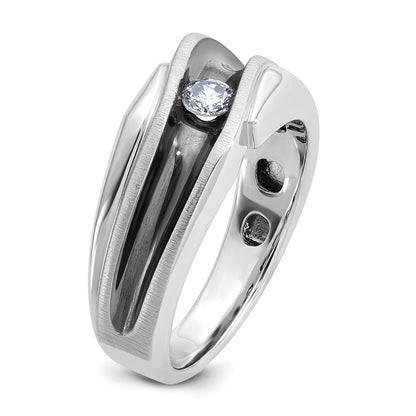 14k White Gold with Black Rhodium 1/5 Ct. Lab Grown Diamond VS/SI+ G+ Complete Polished Satin and Grooved Men's Ring