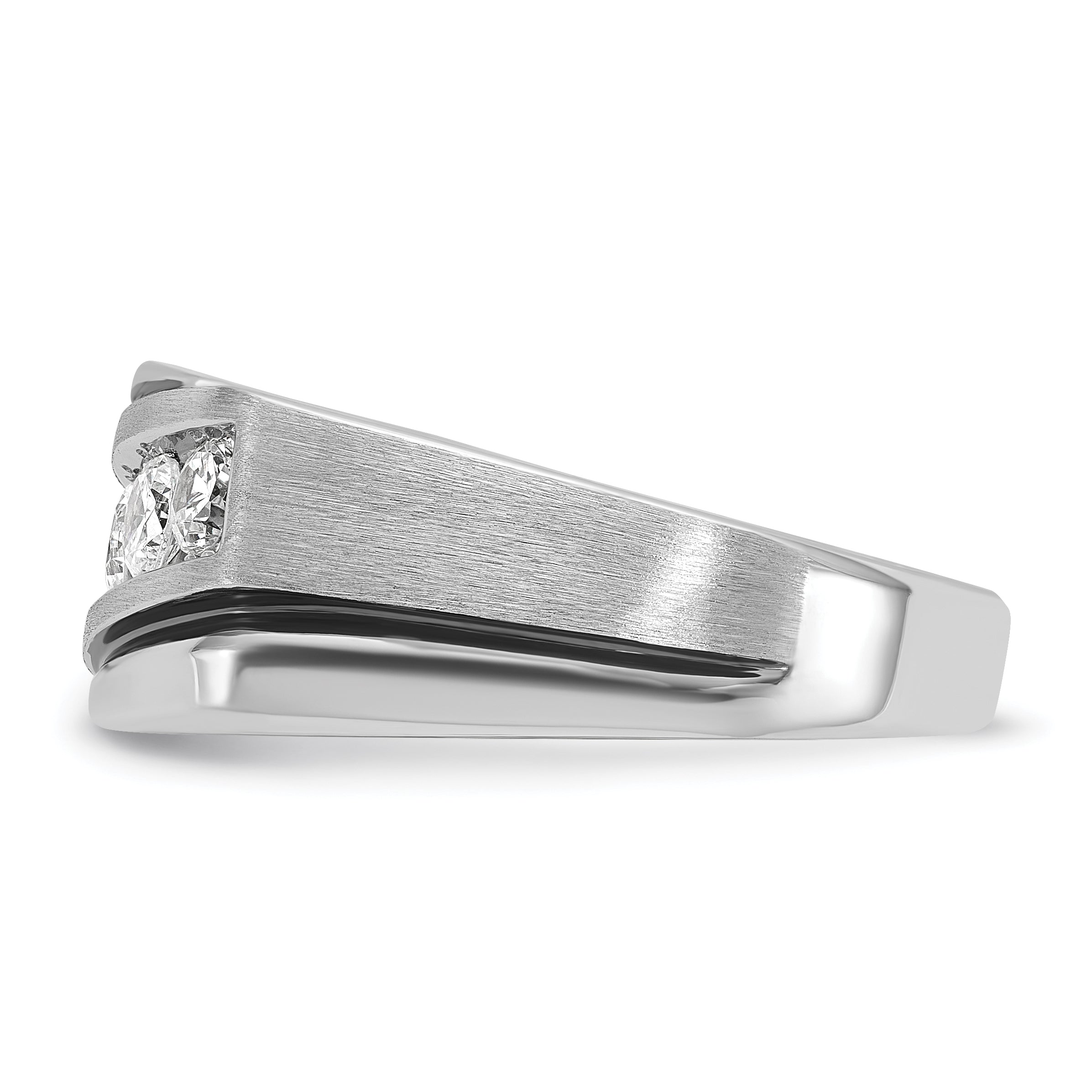 10K White Gold Men'S Polished Satin And Grooved Ring Mounting