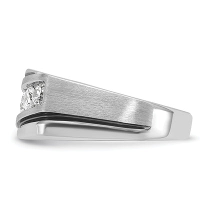 10K White Gold Men'S Polished Satin And Grooved Ring Mounting