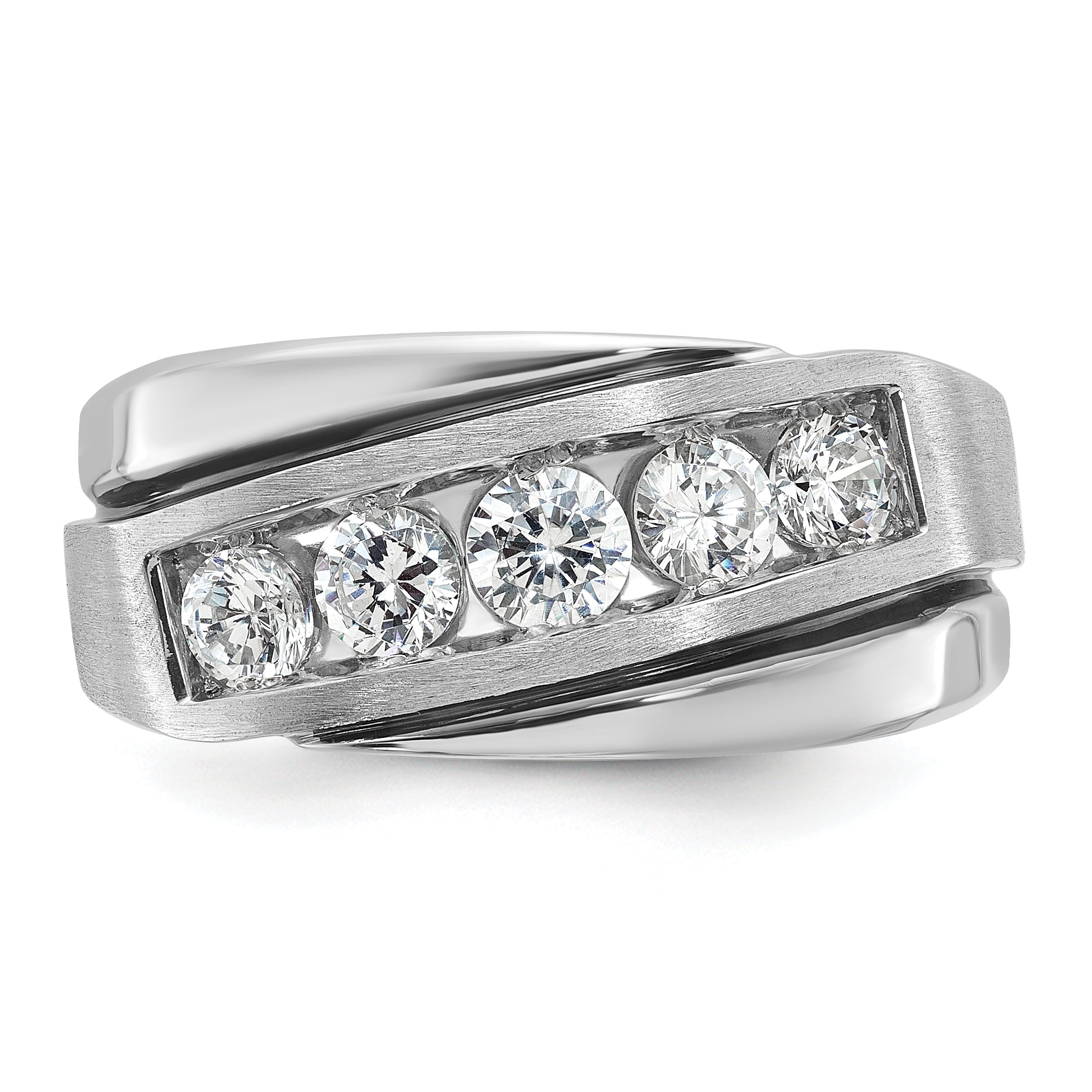 10K White Gold Men'S Polished Satin And Grooved Ring Mounting