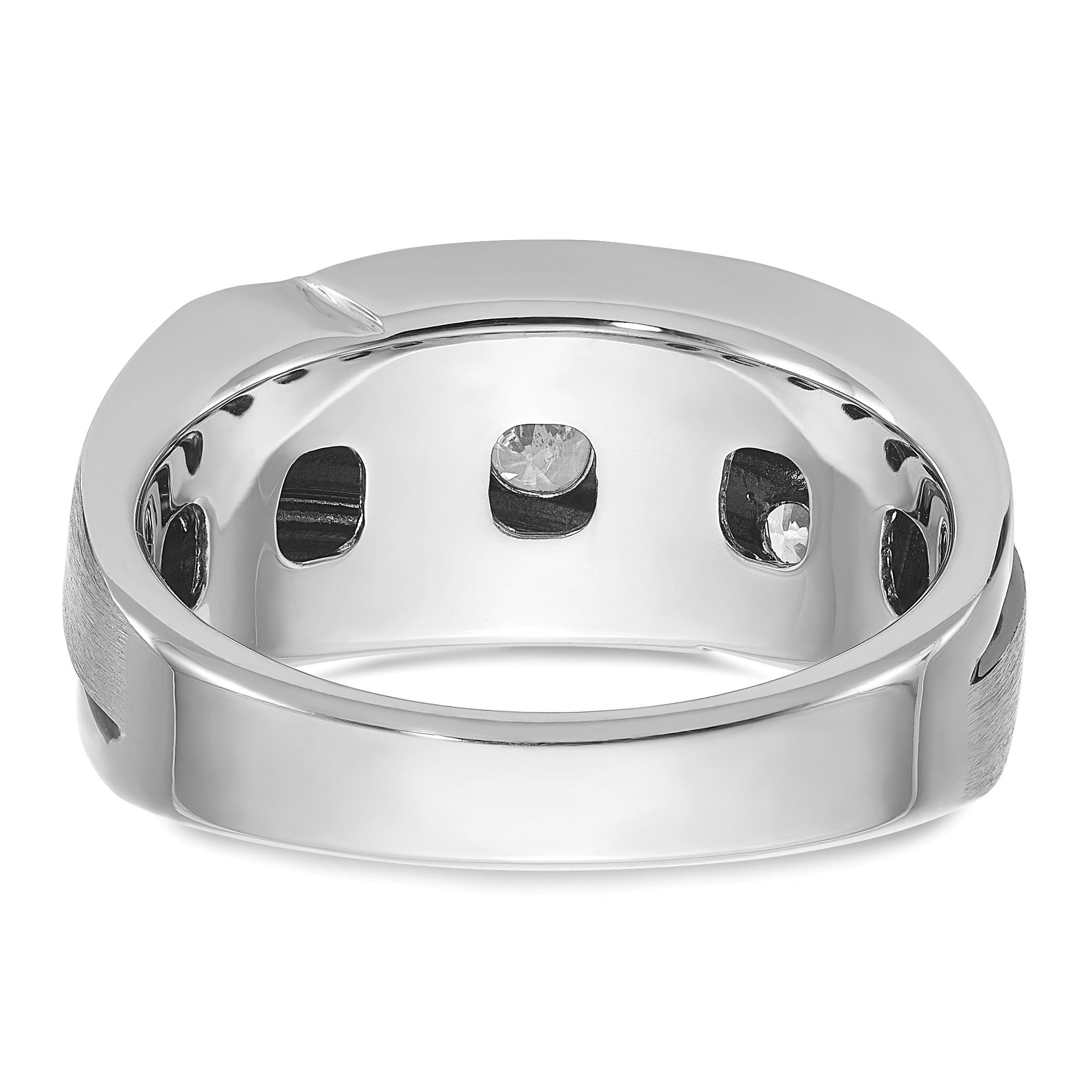 10K White Gold Men'S Polished Satin And Grooved Ring Mounting
