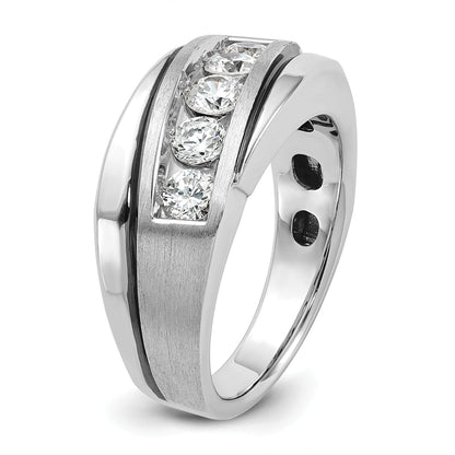 10K White Gold Men'S Polished Satin And Grooved Ring Mounting
