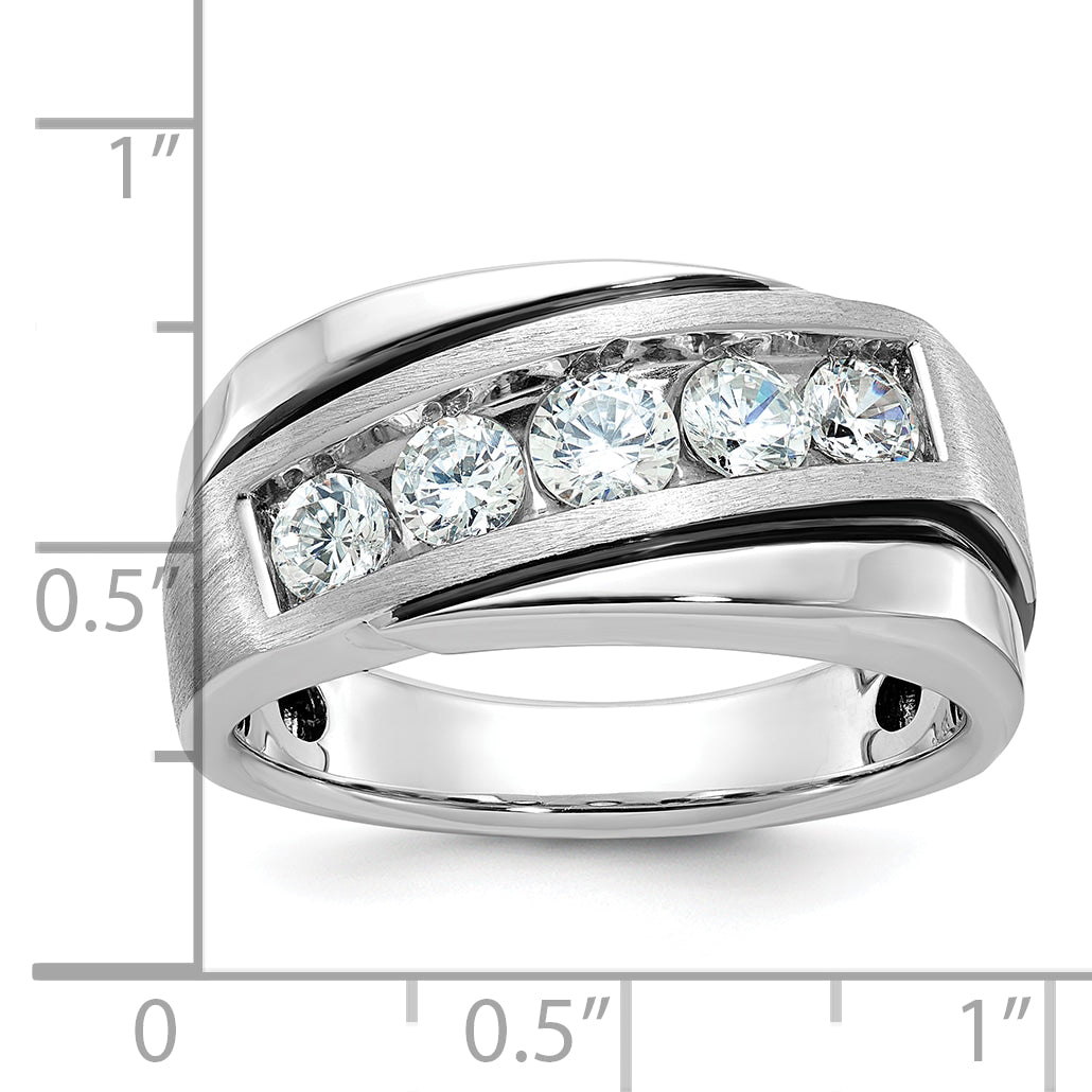 10K White Gold Men'S Polished Satin And Grooved Ring Mounting