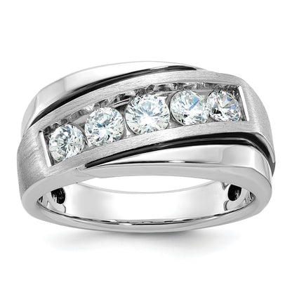 10K White Gold Men'S Polished Satin And Grooved Ring Mounting