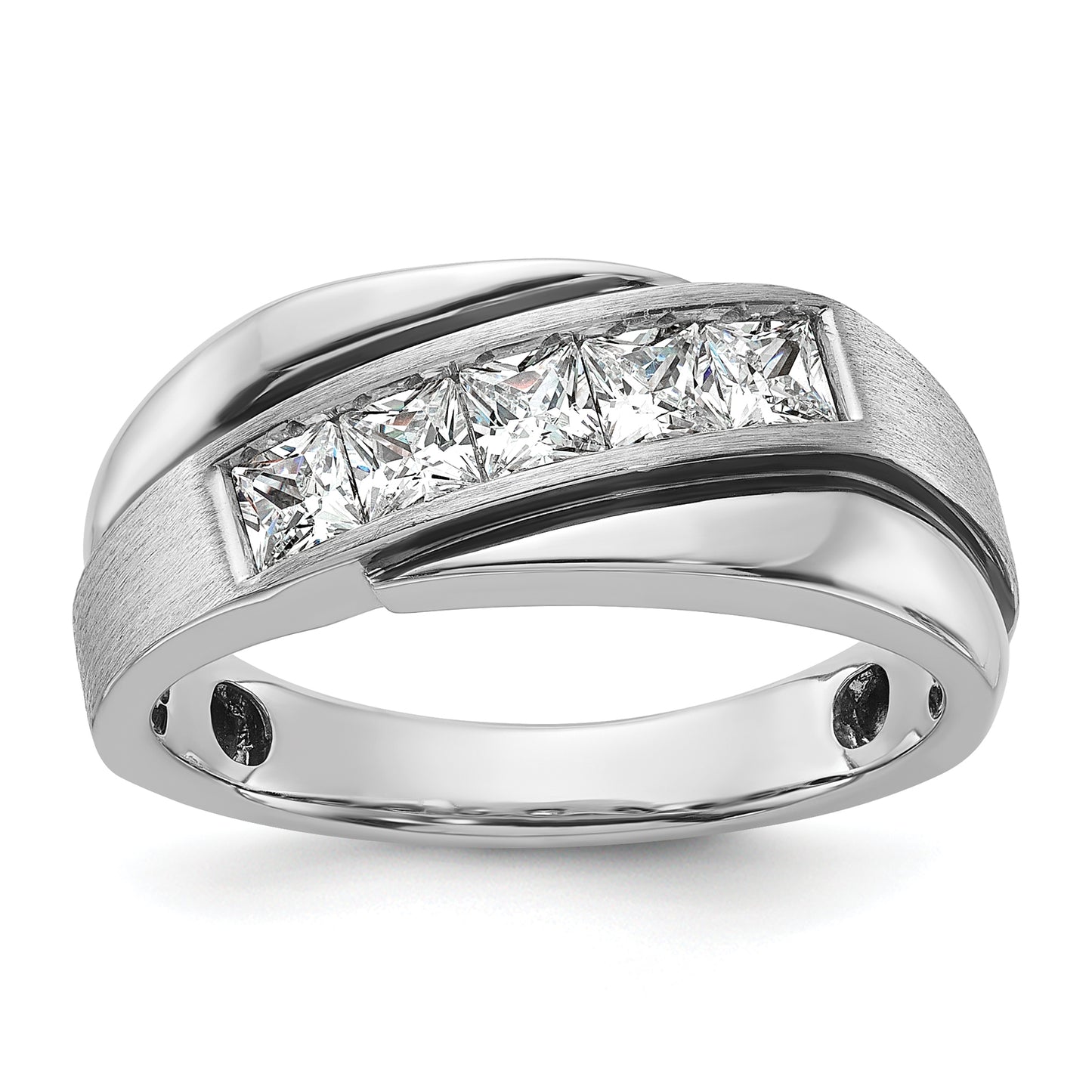 14k White Gold with Black Rhodium 1 Ct. Lab Grown Diamond VS/SI+ G+ Polished Satin and Grooved Men's Ring