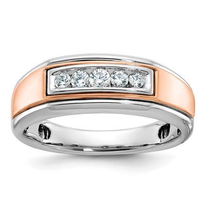 10K Two-Tone Ibgoodman White And Rose Gold Men'S Polished 5-Stone Ring Mounting