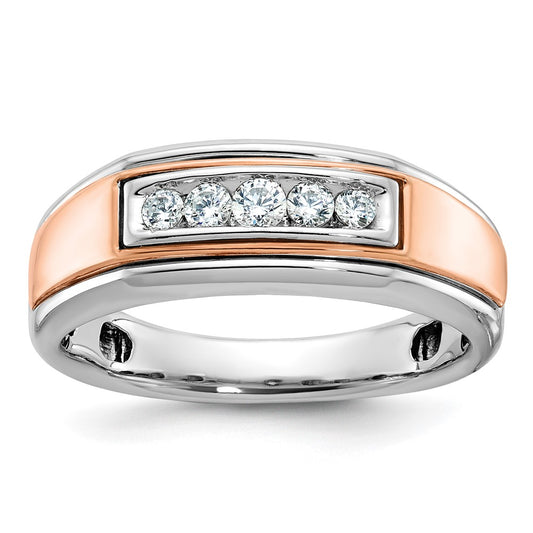 10K Two-Tone Ibgoodman White And Rose Gold Men'S Polished 5-Stone Ring Mounting